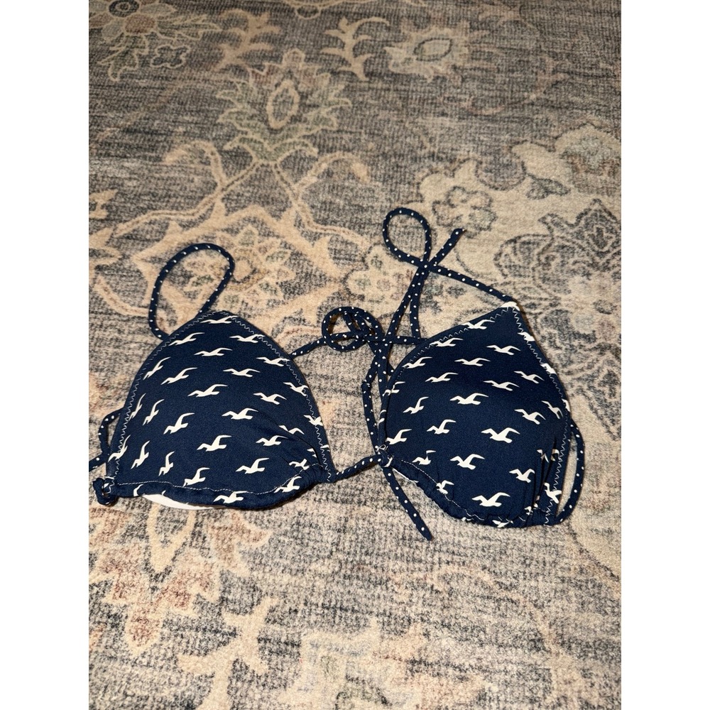 Vintage Y2K Hollister Logo Bikini Top Navy Blue Polka Dots